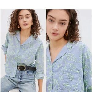 Maeve The Clarissa High-Low Buttondown Blue Neon Stripe Anthropologie size 6